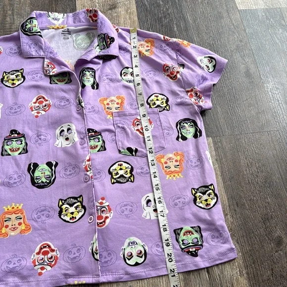 Celebrate Halloween Monster Print Shorty Pajama Set Purple PJ 2 Piece Women’s XS - Picture 5 of 10
